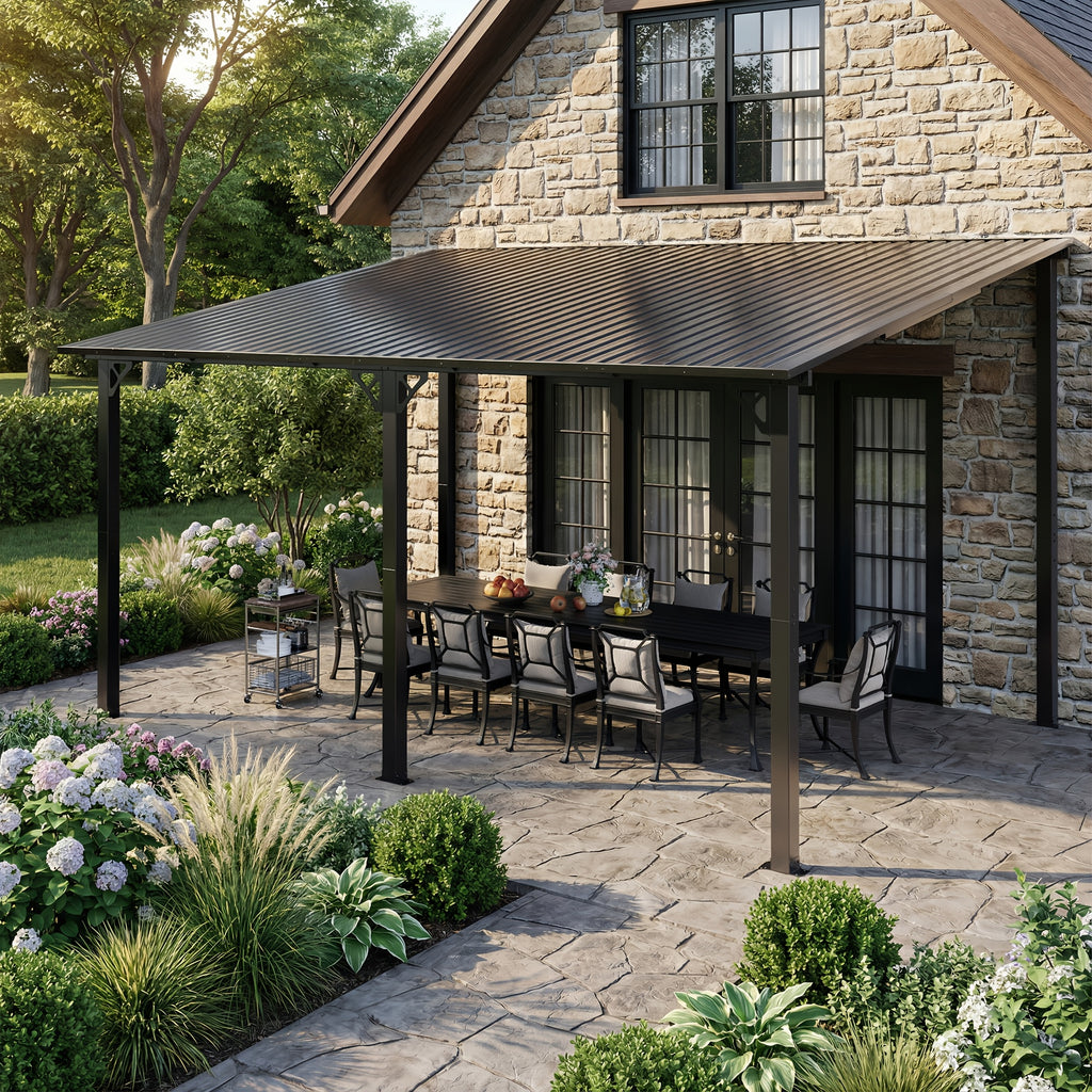 10x10/10x12/10x14ft Lean to Gazebo, Outdoor Pergolas And Gazebos, Awnings for Patio Covers, for Shade And Rain Outdoor Gazebo for Patios, Decks, Backyard