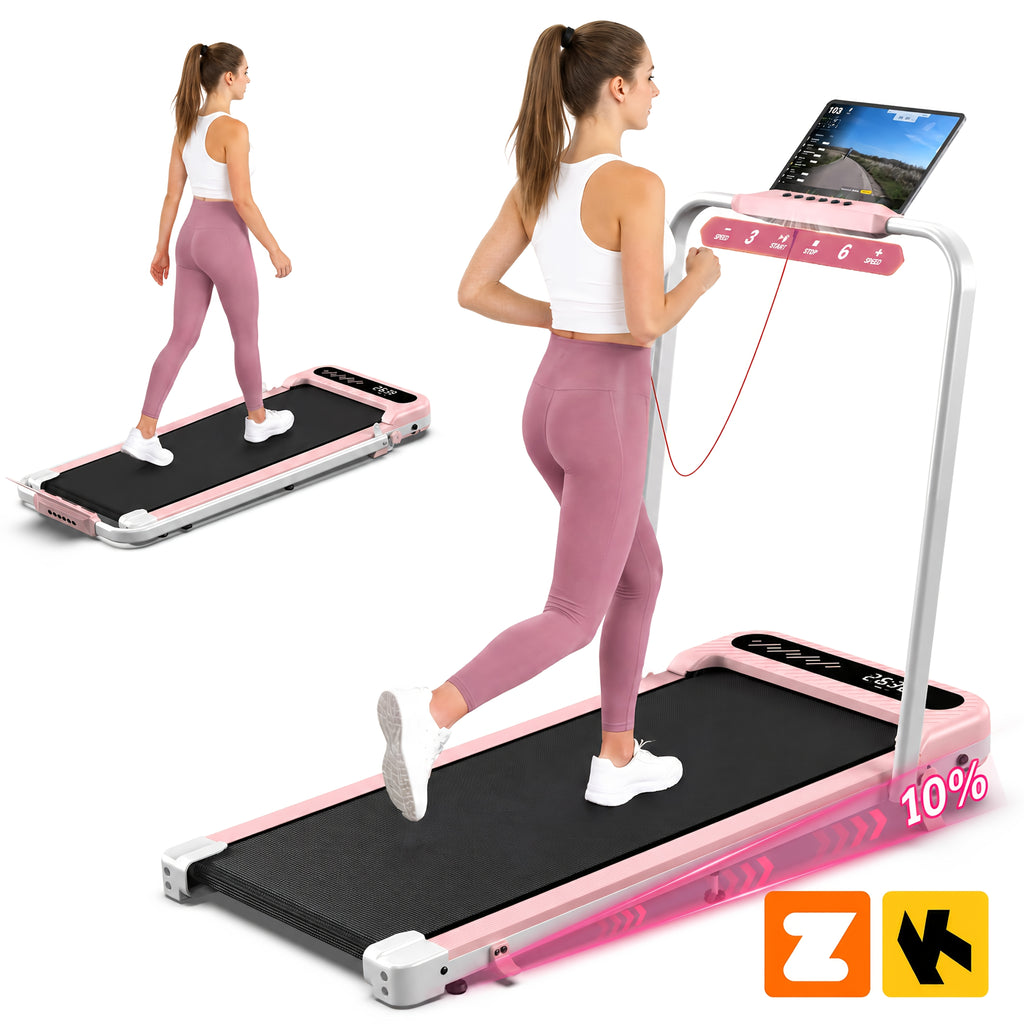 Folding Treadmill With 10% Incline, 4 In 1 Treadmills For Home & Office, Portable Compact Treadmills, 3.0 HP Under Desk Treadmill, Remote Control, LED Display, No Assembly, Without Battery