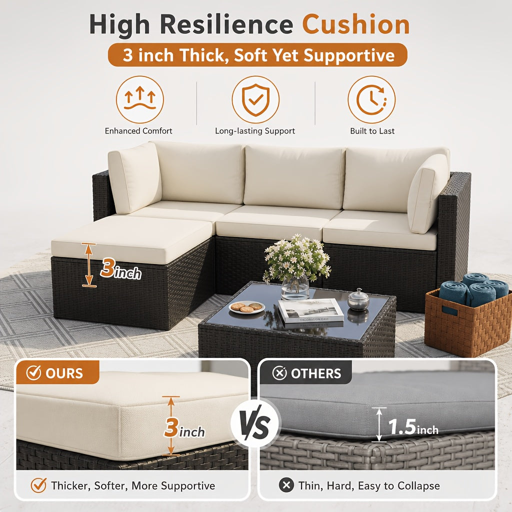 Outdoor Patio Sofa Set in L-Shaped 5- or 6-Piece Design for Backyard and Poolside Lounging
