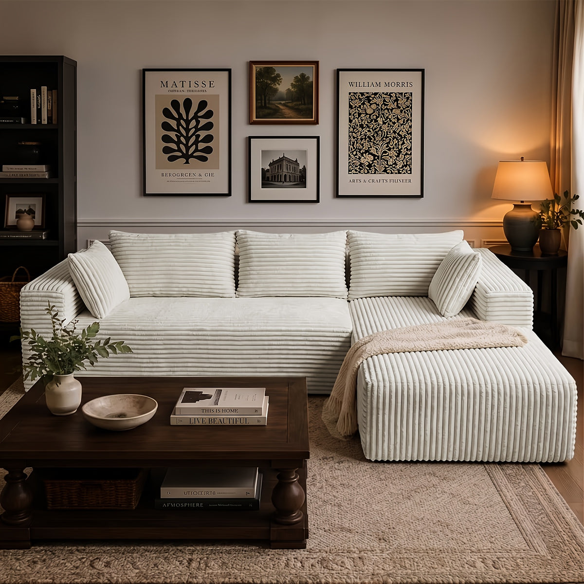 Oversized Cloud Boneless Sofa Couch with Lounge Chaise, Boneless Couch Bed, Modern Corduroy U/L Shaped Modular Cloud Sofa, Minimalist Modular Sectional Sofa with Deep Seat, Comfy Couch for Living Room, No Assembly Required
