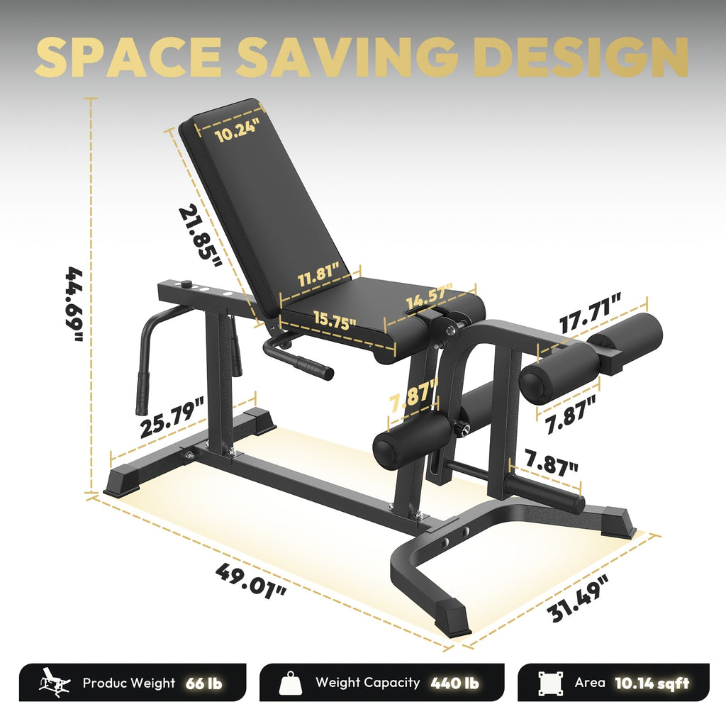 Leg Extension Curl Machine for Home Gym Lower-Body Workouts, Adjustable Seated Extension and Lying Curl Station for 1" or 2" Plates