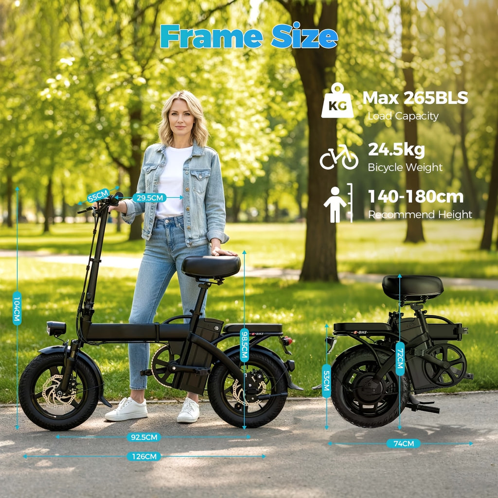 14-inch Electric Bike For Adults With 500W Power Motor, 20/25MPH Speed, 48V 7.8Ah/10Ah Removable Battery, Dual Disc Brakes Electric Bicycle, 3 Riding Modes And, Portable And Compact E-bike That'S Perfect For Urban Commuting