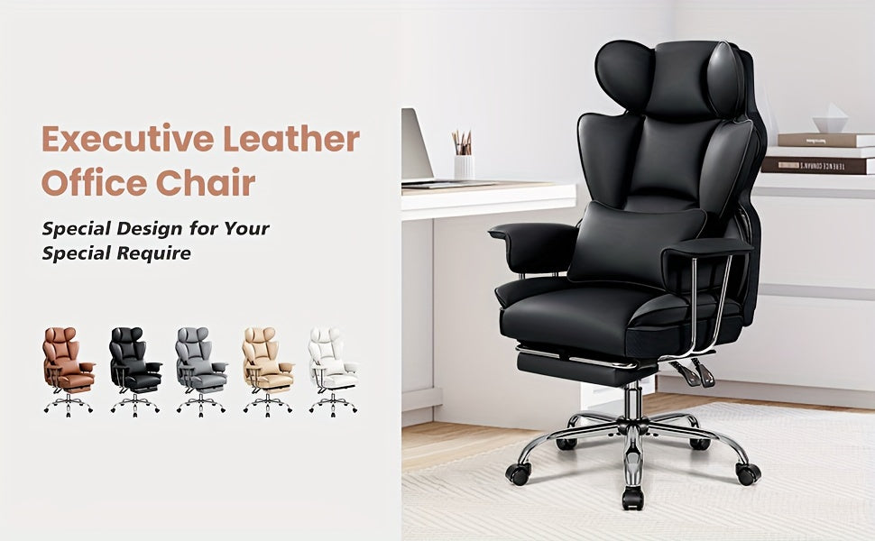 [Ergonomic Office Chair] Actflame Premium Ergonomic Office Chair for Plus-Size Users - Executive High-Back Leather with Enhanced Lumbar Support And Integrated Footrest - Perfect Fit for Spacious Homes And Offices
