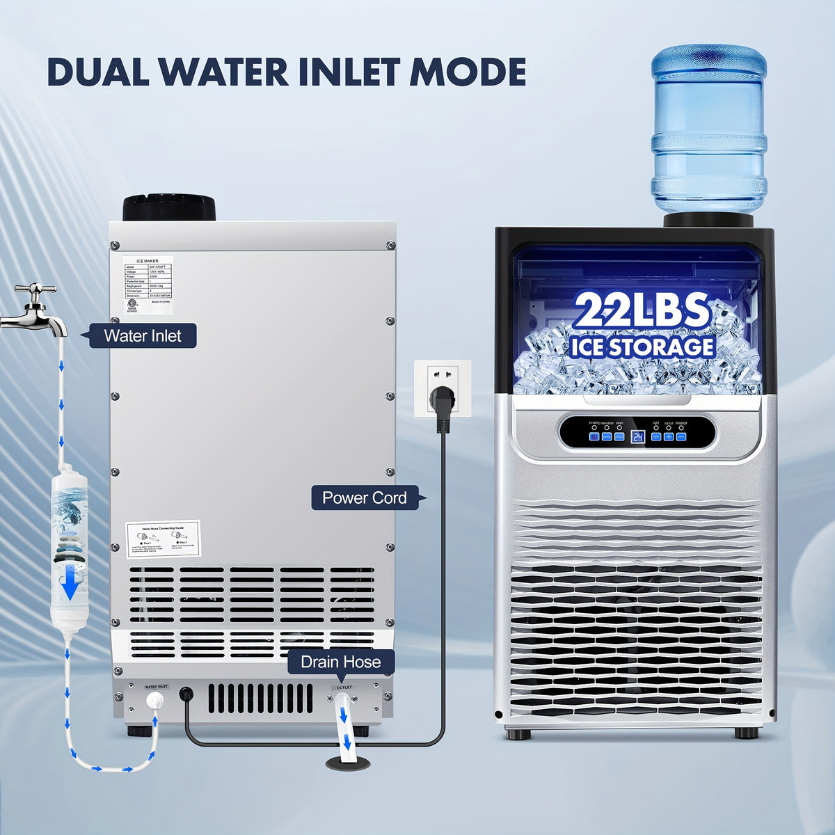 [For Home/Party/Bar] Commercial Ice Maker Machine 90LBS/24H With 22LBS Storage Bin, Freestanding/Under Counter Ice Machine For Home/Party/Bar/Restaurant