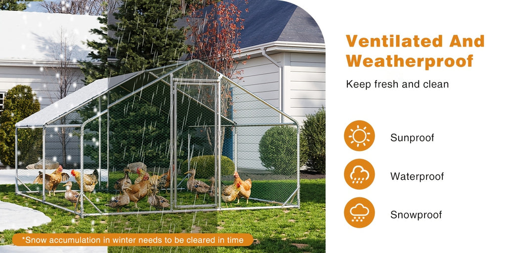 10X13X6.4Ft/10X6.7X6.4Ft Large Metal Chicken Coop with Winter Wrap Cover | Walk-In Chicken Run for Hens/Ducks/Rabbits, All-Weather Poultry Pen with Lock for Outdoor And Backyard, Farm, Duck Rabbit Cage Poultry Pen