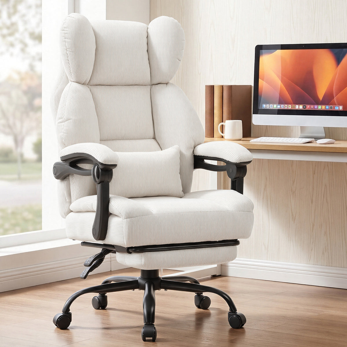 Office Chair OC-305 by LUCKRACER with Synchronized Armrests That Follow the Reclining High Back