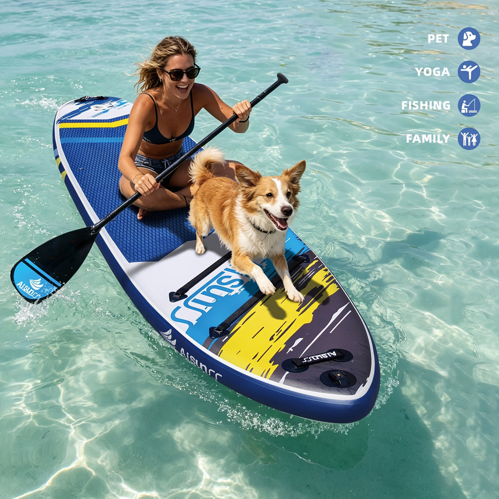 11' Inflatable Paddle Board for Adults, 34'' Extra Wide Stand Up Paddle Board with EVA Deck, Double Action Pump & Removable Fin, SUP Board 450Lb Capacity for Surf/Yoga/Family