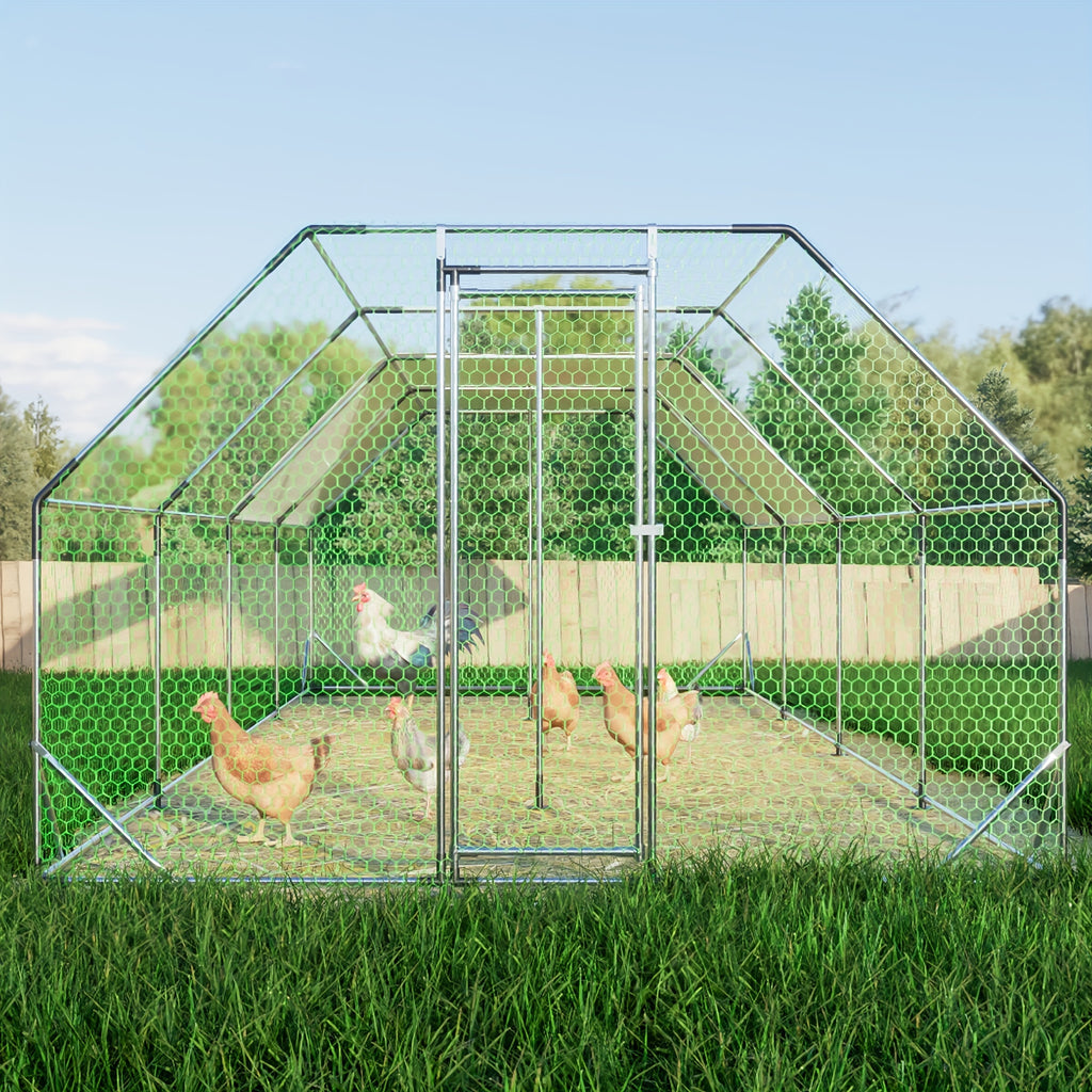 [Pet Cage] 9.94 Ft. X 25.68 Ft. Galvanized Large Metal Walk In Chicken Coop Cage Farm Poultry Run Hutch Hen House