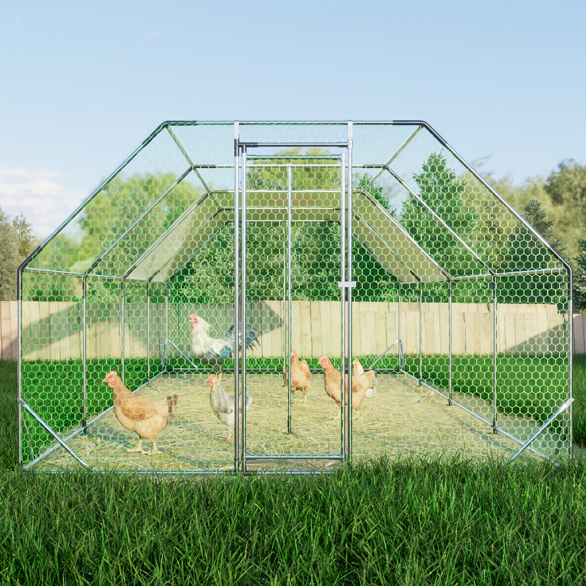 [Pet Cage] 9.94 Ft. X 25.68 Ft. Galvanized Large Metal Walk In Chicken Coop Cage Farm Poultry Run Hutch Hen House