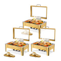 9QT square 304 stainless steel hot pot, hydraulic glass cover and food pot - golden buffet heater, suitable for catering, parties, events and home use only for cooking (1 pack))