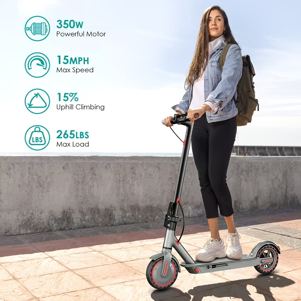 Adult Electric Scooter with A Powerful 350W Motor, Top Speed Of 15 Mph Maximum Range Of 30 Miles 8.5-inch Honeycomb Tires, 3 Adjustable Speeds, One-button Folding Design, Dual Brakes, And App Control. Suitable for Both Men And Women