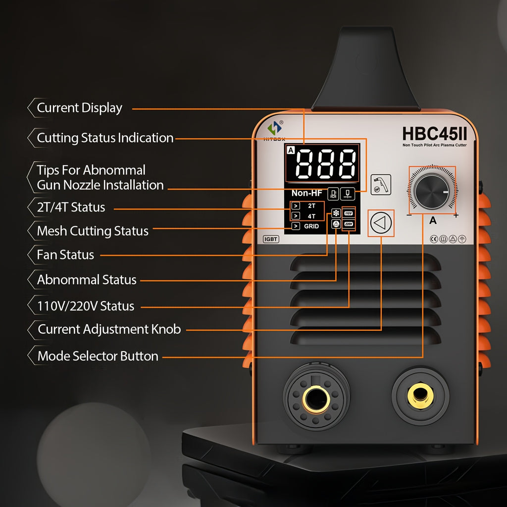 HITBOX HBC45II Plasma Cutter 110V/230V, 1/2" Clean Cut & 3/4" Max Cutting Non-Touch Pilot Arc Portable Metal Cutting Machine with LED Display & IGBT Inverter Updated Version for /Stainless/Galvanized & Auto Repair with Consumable Set