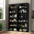 7-Tier Vertical Shelf with Curved Baffle, Tall And Double Wide Bookcase Modern Open Display Shelves Bookshelf for Home Office Living Room, Black, Standing Shelf