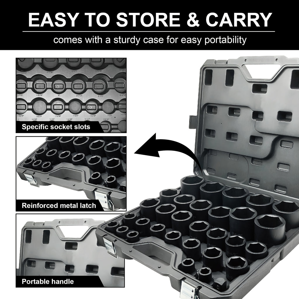 SAE Impact Socket Set, 31-Piece 3/4-Inch Drive Kit for Truck and Industrial Equipment Maintenance