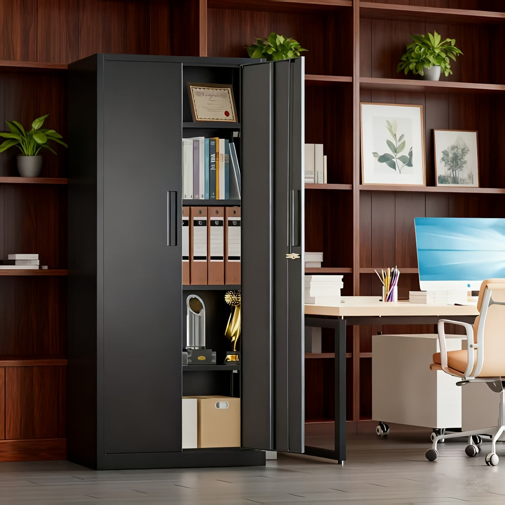 72" Metal Storage Cabinet with Lock, with 2 Doors And 4 Adjustable Shelves, Lockable Steel Storage for Office, Garage, Warehouse,, Home