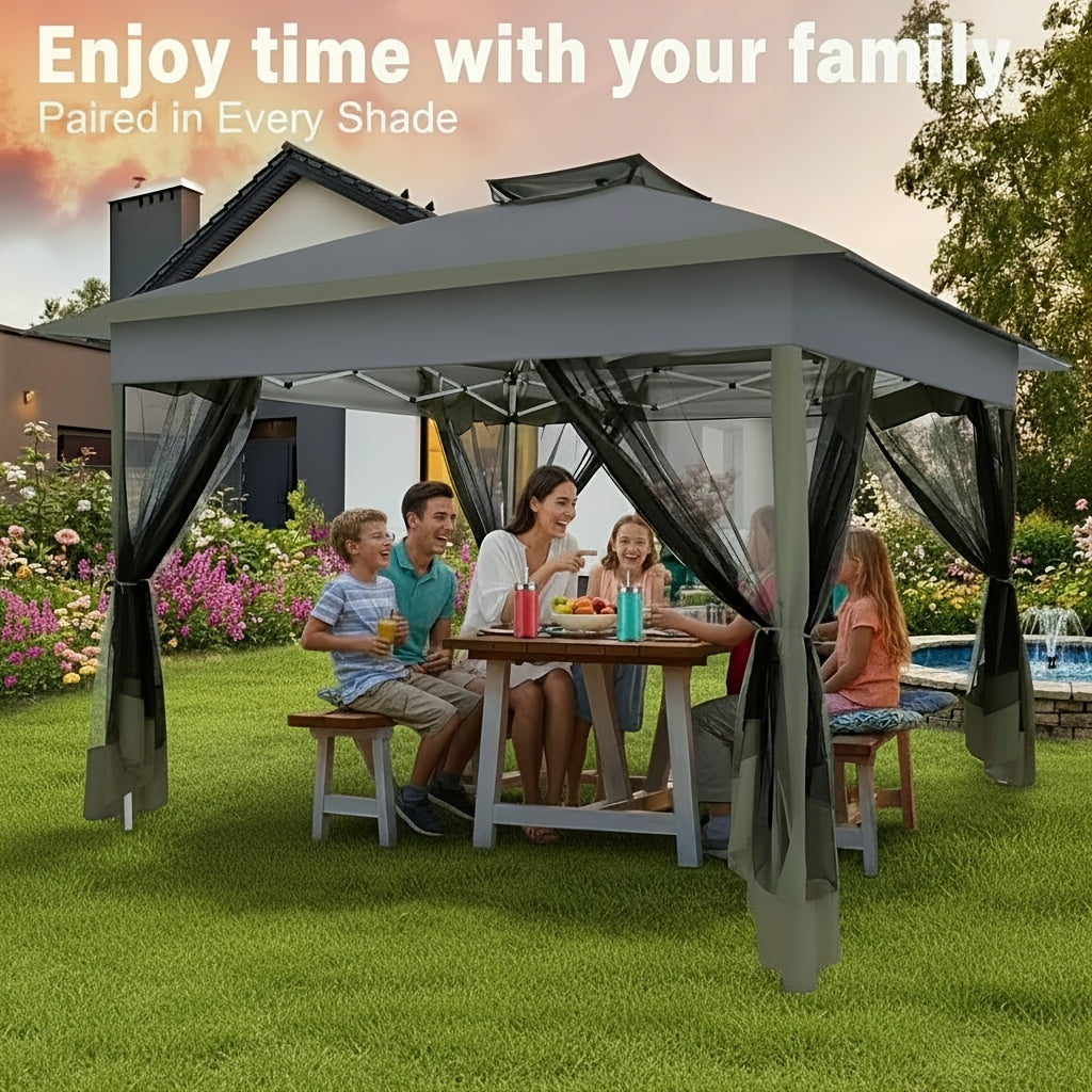 12x12ft/13x13ft Pop-Up Gazebo, Canopy with 4 Removable Mosquito Nets, Includes 4 Sandbags And Carry Bag, 3 Height Adjustments, Outdoor UV-Protective Gazebo, Easy to Carry And Set Up, Ideal for Gardens, Lawns, Parties, Camping, Fairs, Outdoor Events