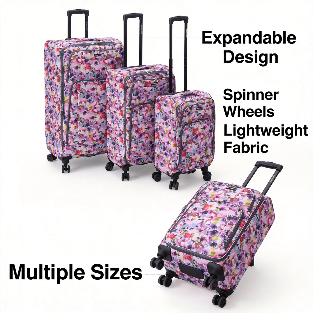 4-Piece Softside Spinner Luggage Set (20+24+28+32 inch) Lightweight Travel Suitcases with 360° Wheels, Telescopic Handle, Multi Pocket Design