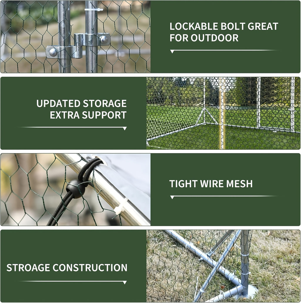 [Chicken Coop with Run] Large Chicken Coop with Run Walk-In Poultry Cage Chicken Runs House Pen Cage Dome Roofed Chicken Coops with Cover for Outdoor Backyard Farm Use, Raising Small Animals, Dome Roof