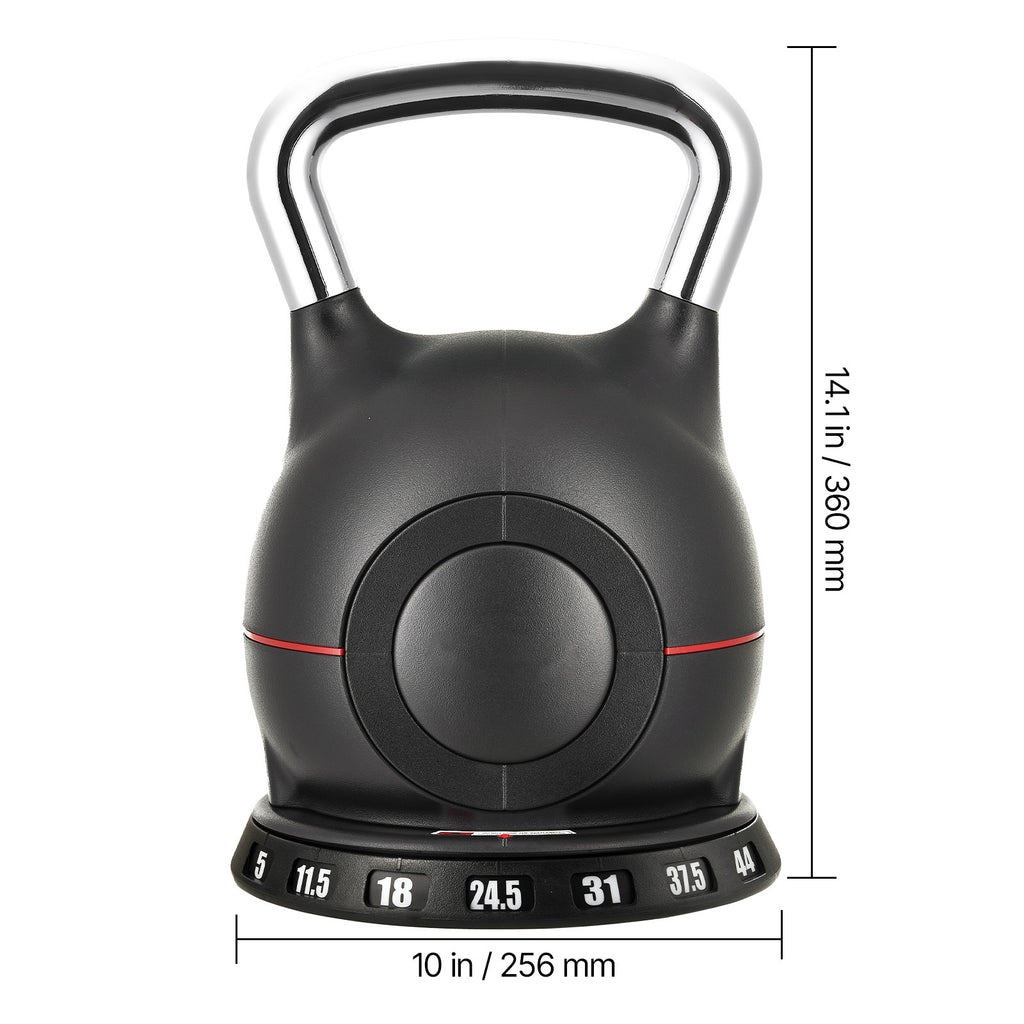 VEVOR Kettlebell, Adjustable Kettlebell with 7 Weight Levels (5, 11.5, 18, 24.5, 31, 37.5, 44 lbs), Die-Cast Aluminum and ABS Material, for Grip Strength Training, Full-body Workout & Cross-Training
