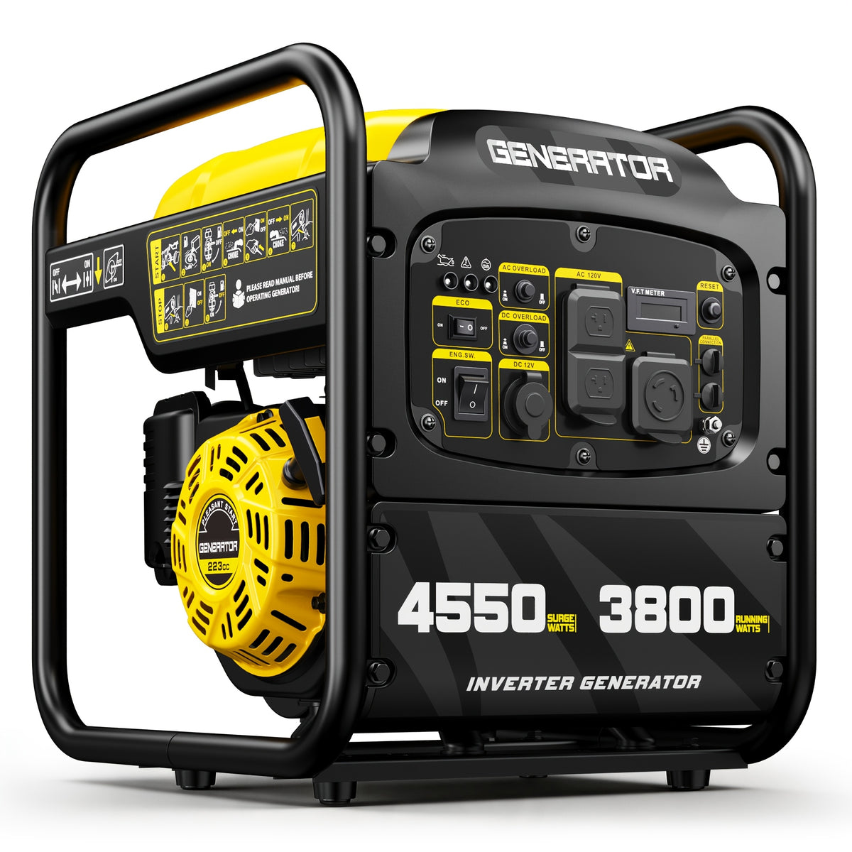 4550W Portable Inverter Generator, 3800W Rated, 223Cc 4-Stroke Gas Powered Engine, Pure Sine Wave for Sensitive Electronics, RV Ready with 30A Outlet, Home Backup, Camping, Emergency