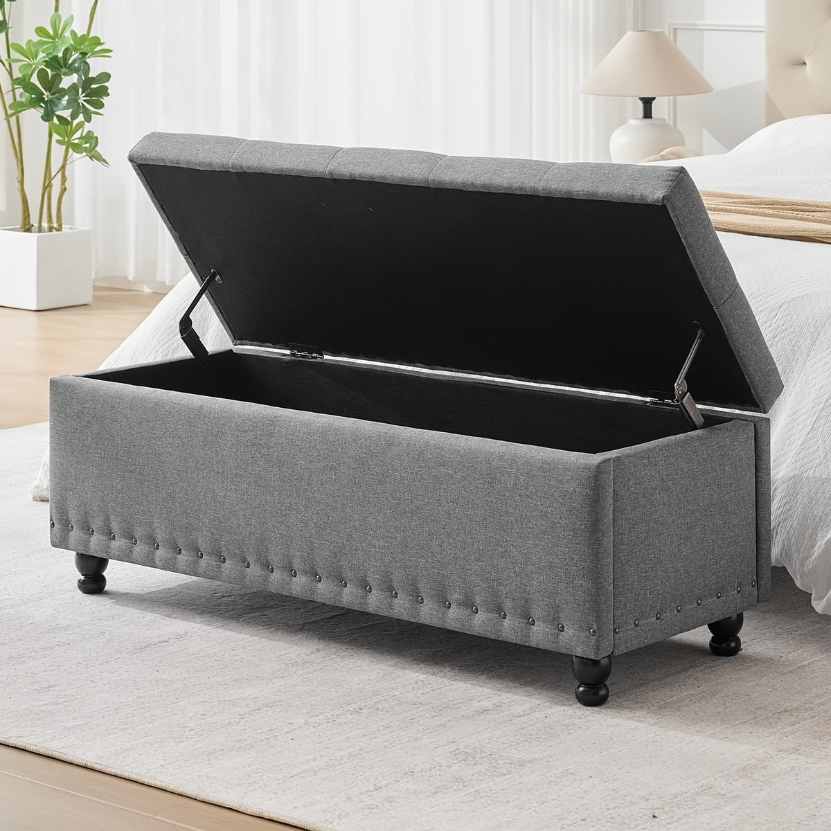 Ottoman With Storage, Storage Bench With Button-Tufted, End Of Bed Storage Bench Safety Hinge With Rivets, Large Storage Ottoman Bench For Bedroom, Living Room, Foot Of Bed