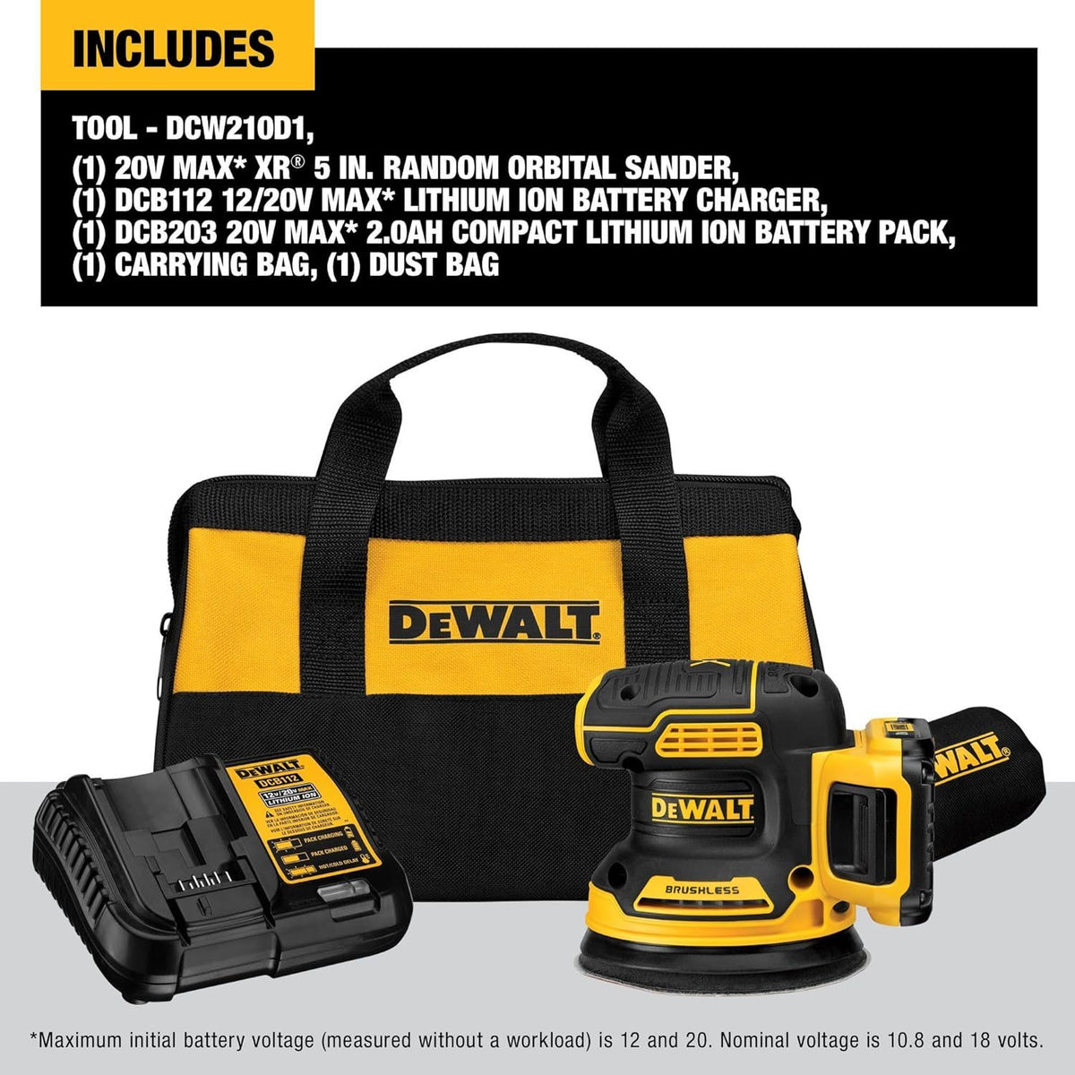 DEWALT 20V MAX Orbital Sander Cordless, 5-Inch Sander Tool, 2.Ah, 8,000-12,000 - DCW210D1