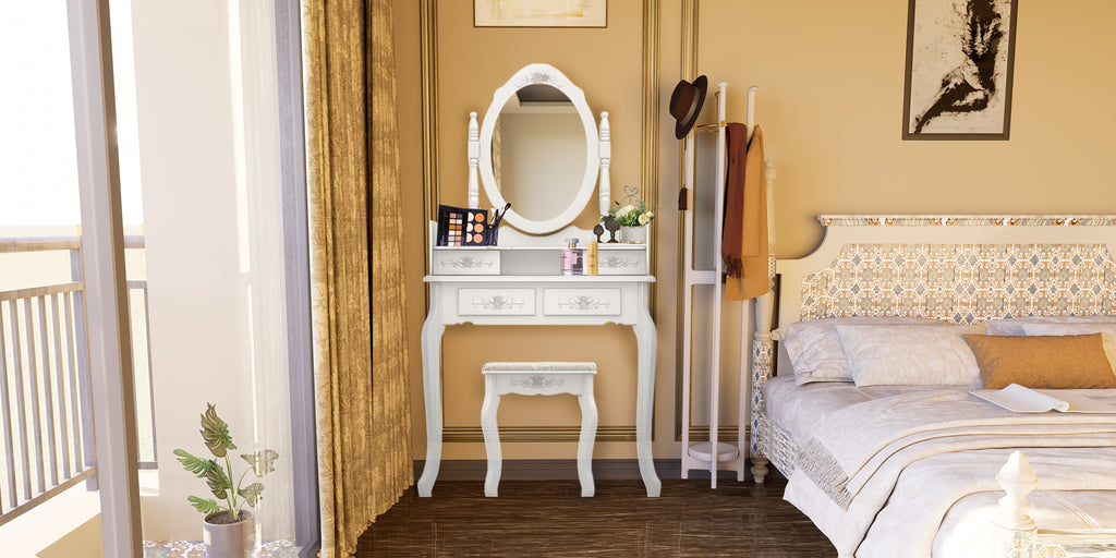Modern Simple 4 Drawers 360 Degree Rotating Detachable Mirror Dressing Table