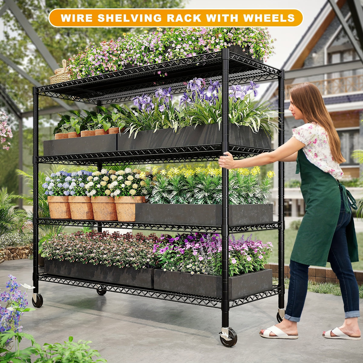 Storage Shelves 75.6" H Wire Shelving Unit with Wheels 2399LBS Heavy Duty Metal Shelves for Storage Adjustable Garage Storage Rack Pantry Shelf Commercial Shelving, 75.6" H X 55.5''W X 24" D Storage and Organization