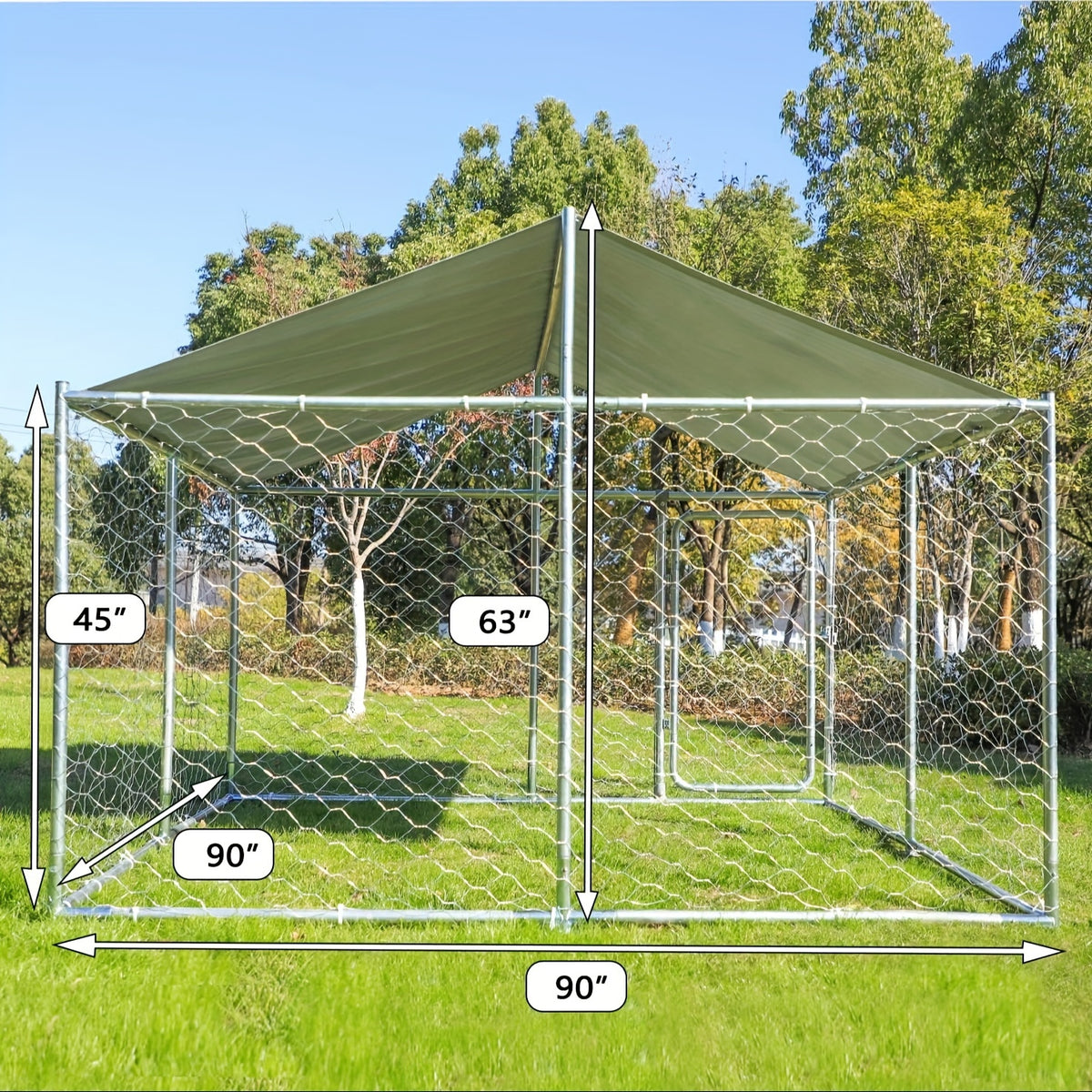 TITIMO Heavy Duty Outdoor Dog Kennel Large Dog Cage Galvanized Steel Pet Playpen House With Waterproof UV-Resistant Cover, Metal Mesh, Secure Lock (90 X 90 X 63 Inches)