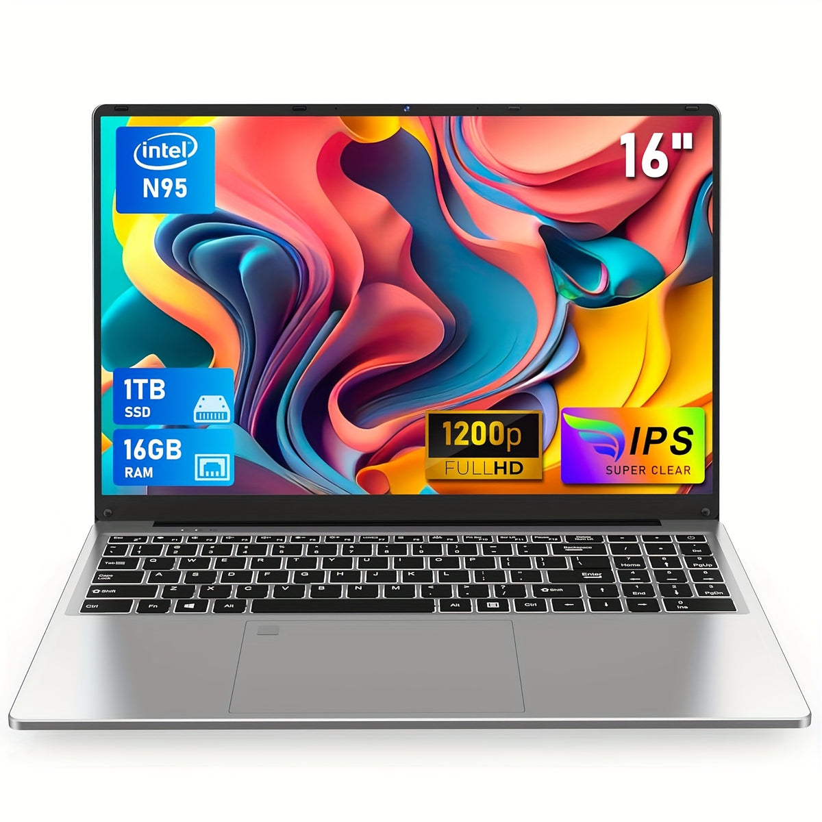 FUNYET 16 Inch Laptop Computer, Gaming Laptop, Intel 12th Gen N95 Processor(up to 3.4GHz), FHD 1920 * 1200, 180 Angle Opening, Fingerprint Unlock, Backlit Keyboard