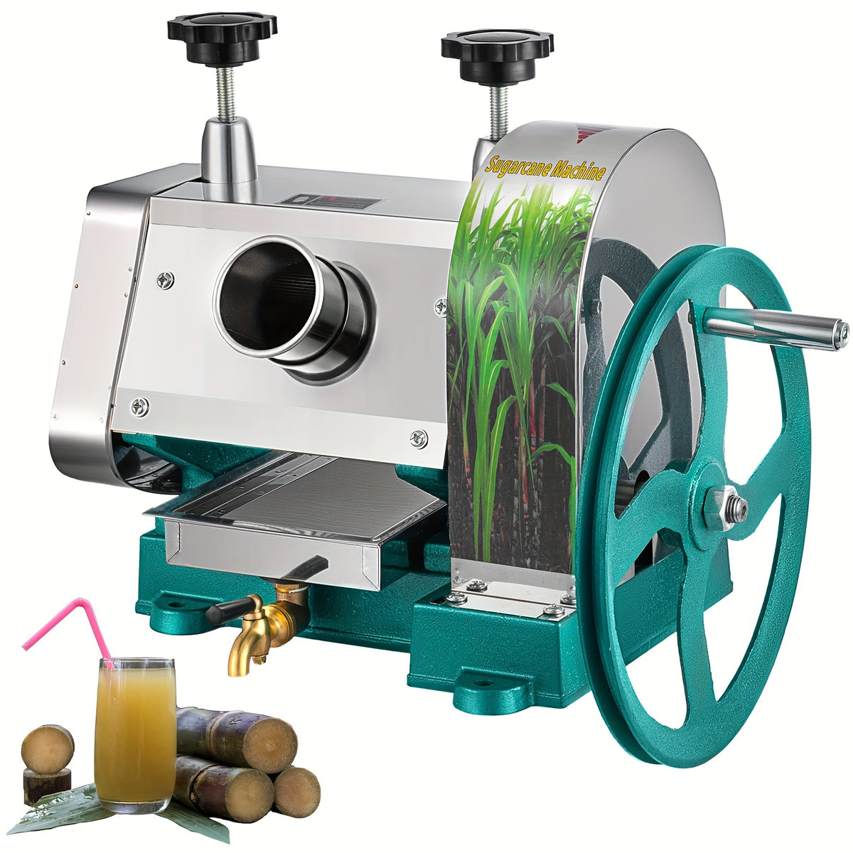 Manual Sugarcane Juice Machine, Stainless Steel Sugar Cane Juicer, Commercial Sugar Cane Press Extractor with Handwheel Efficient Juicing 110 Lbs Output Per Hour; Fruit & Vegetable Tools, Kitchen Utensils & Gadgets, Manual Juicers, Reamers