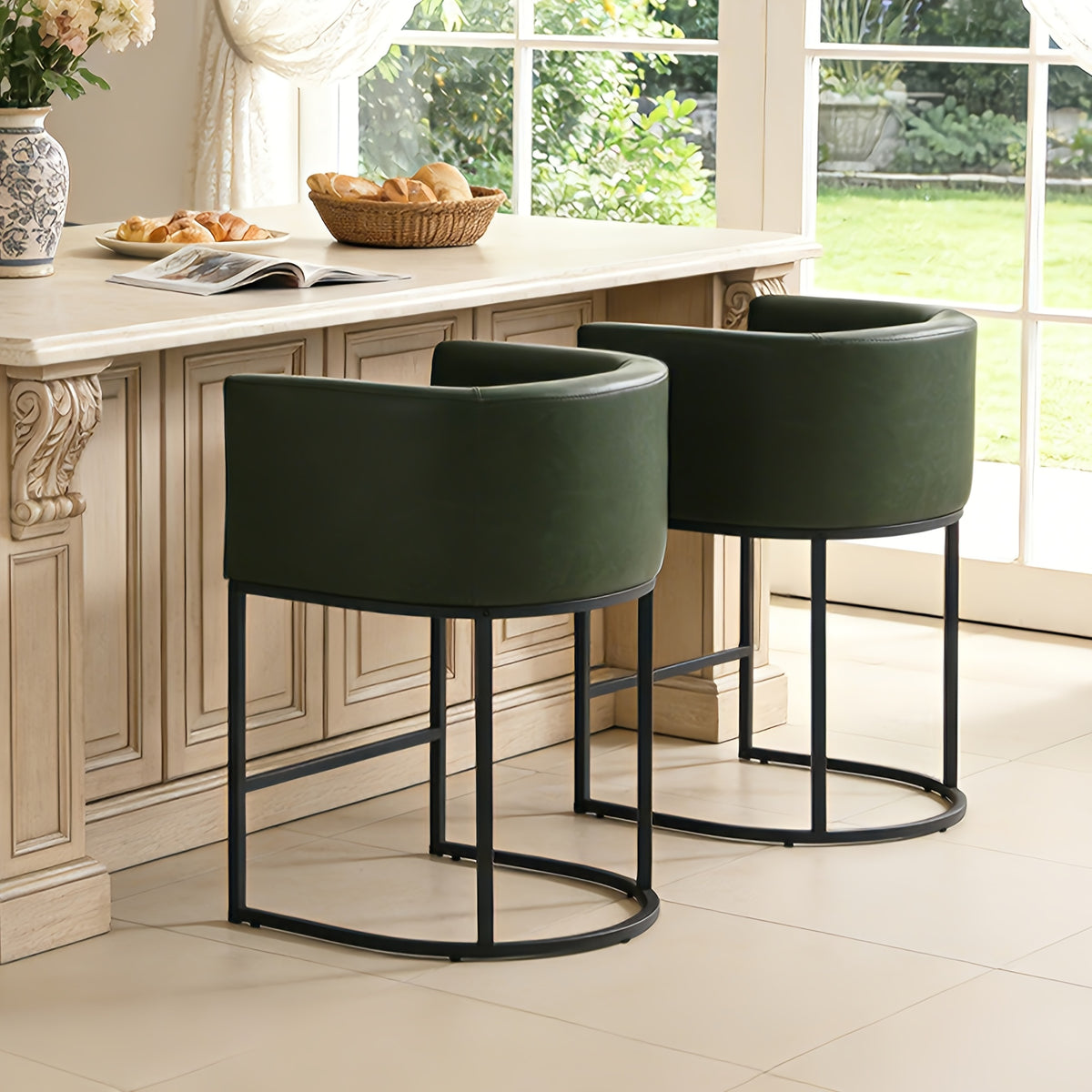 Medieval Modern Style Upholstered Dining Chair, Barrel-shaped Backrest with Metal Frame - Linen Fabric, Easy-to-clean Surface, Seating, Dining Furniture, Living Room Furniture, Multiple Colors Are Available for Selection