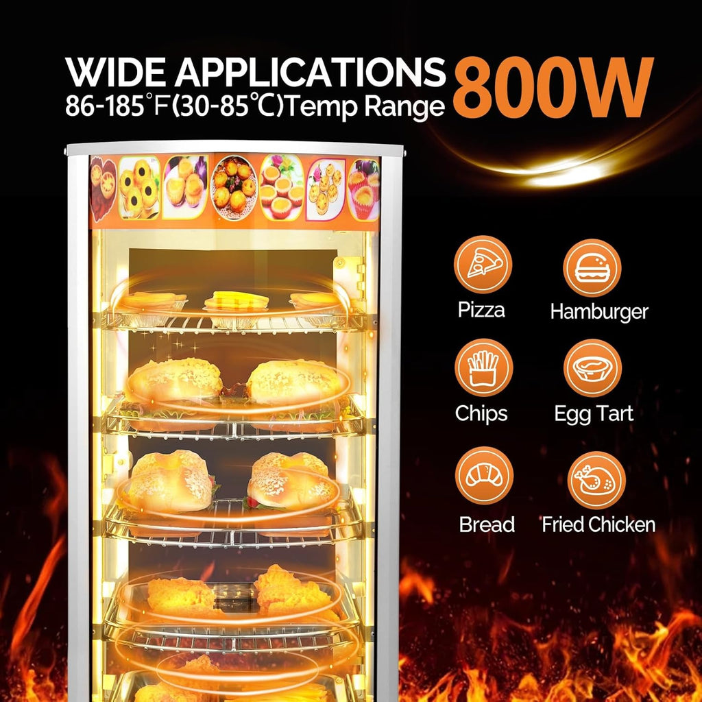 5-Tier Food Warmer Pizza Warmer Countertop, Food Warmer Display Pretzel Warmer with LED Lighting Removable Shelves Glass Door, Pastry Display Case for Buffet Restaurant Cafe, 110V 800W