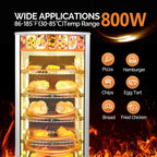 5-Tier Food Warmer Pizza Warmer Countertop, Food Warmer Display Pretzel Warmer with LED Lighting Removable Shelves Glass Door, Pastry Display Case for Buffet Restaurant Cafe, 110V 800W