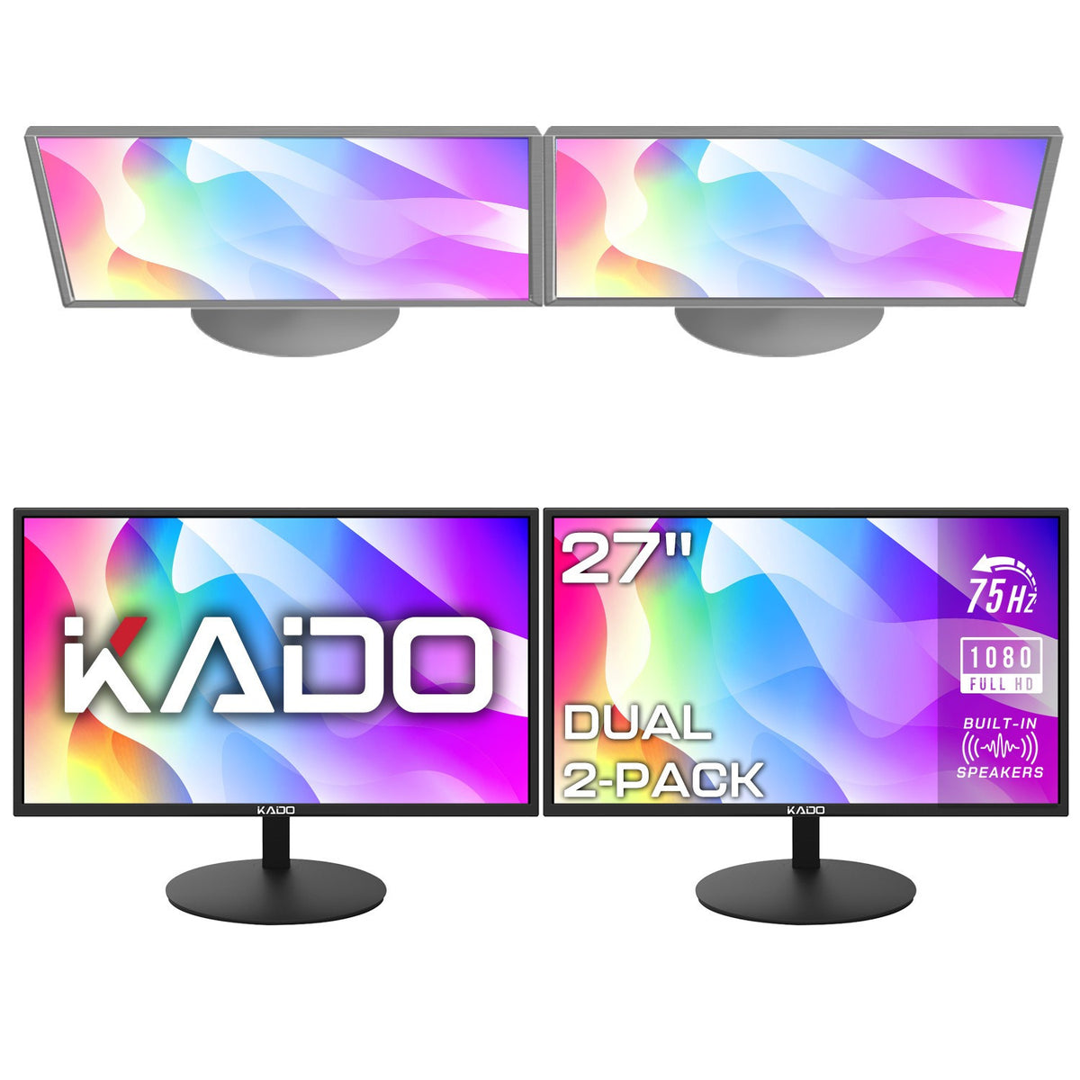 Kado by Sceptre Dual Monitor Setup - 2-Pack 27" 1920x1080 Computer Monitor 75Hz VESA Mount Office Gaming Built-in Speakers
