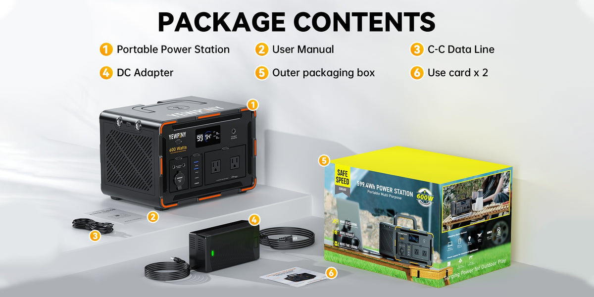 [Portable, Fast Charging] 300W/600W YEWPINY Portable Power Station, Featuring Fast Charging, 259Wh/599.4Wh Lithium-Ion Battery Solar Generator, 17,500mAh/27,000mAh High-Capacity Lithium-Ion Battery, Ideal for Home Use, Outdoor Trips, Camping, Hunting, and