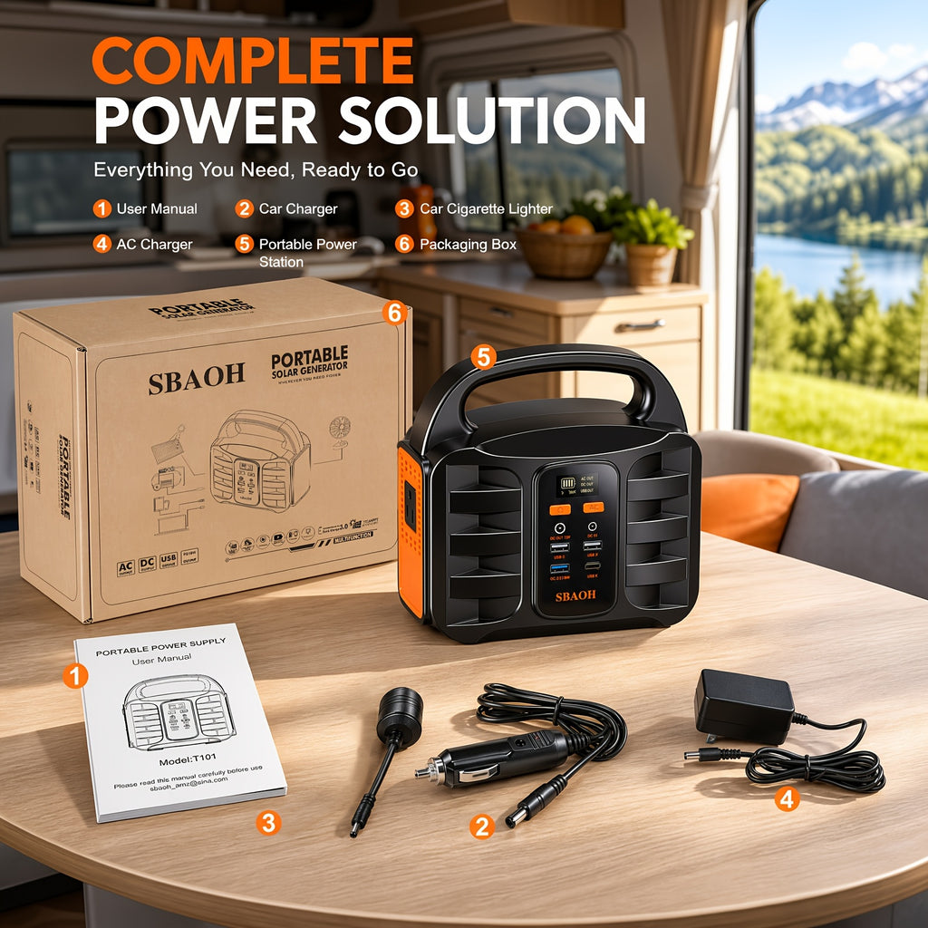 SBAOH 300W Power Station W/100W PD Fast Charging, 13 Outlets, Digital Display, 150W 155Wh, 296Wh Solar Generator Lithium-ion Battery for Travel Solar Lights, Camping Tents, Emergency Home Use, CPAP, Fans, Gifts, 60W Solar Panel Is Opt.