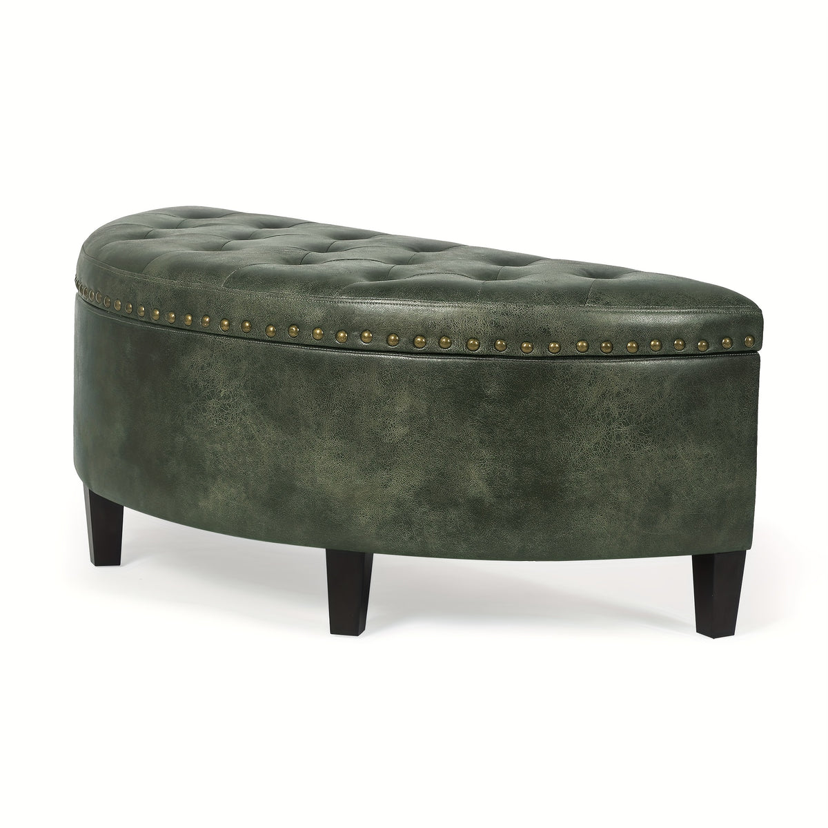 43.5" Velvet Storage Bench with Button Tufting Rivet Details Half Moon Ottoman for Living Room, Bedroom, Or Entryway Sturdy Hardwood Frame, Hidden Storage, Elegant Design, Living Room Seating Elegant Velvet Bench Velvet Upholstery, Bench for Bedroom