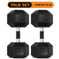 2pcs 60lb/65lb/70lb/75lb Hexagon Rubber Coated Cast Iron Dumbbells, Anti-Slip Grip, Rubber Grip Dumbbells, Rubber Coated Cast Iron