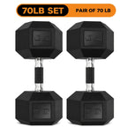 2pcs 60lb/65lb/70lb/75lb Hexagon Rubber Coated Cast Iron Dumbbells, Anti-Slip Grip, Rubber Grip Dumbbells, Rubber Coated Cast Iron