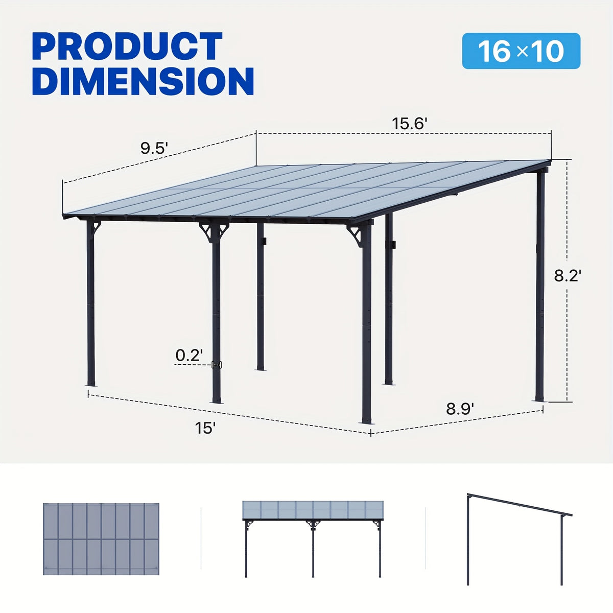 8 X 5FT, 8 X 6FT, 8 X 10FT, 12 X 10FT, 14 X 10FT, 16 X 10FT, 20 X 10FT Hard Top Gazebo Pergola Kit - Wall Mounted Lean-To Aluminum Alloy Awning with Canopy Roof, All-Weather Outdoor Cover for Patio, Backyard, Deck (Multi-Size Selection)