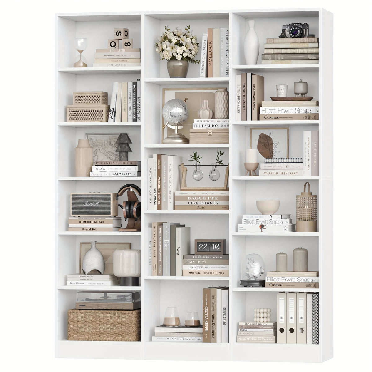 FULTRU Triple Wide Bookshelf, 6 Tier Large Bookshelf, Bookcase with 17 Open Display Shelves, 74'' Tall Bookcases And Bookshelves for Living Room, Home Office, Library