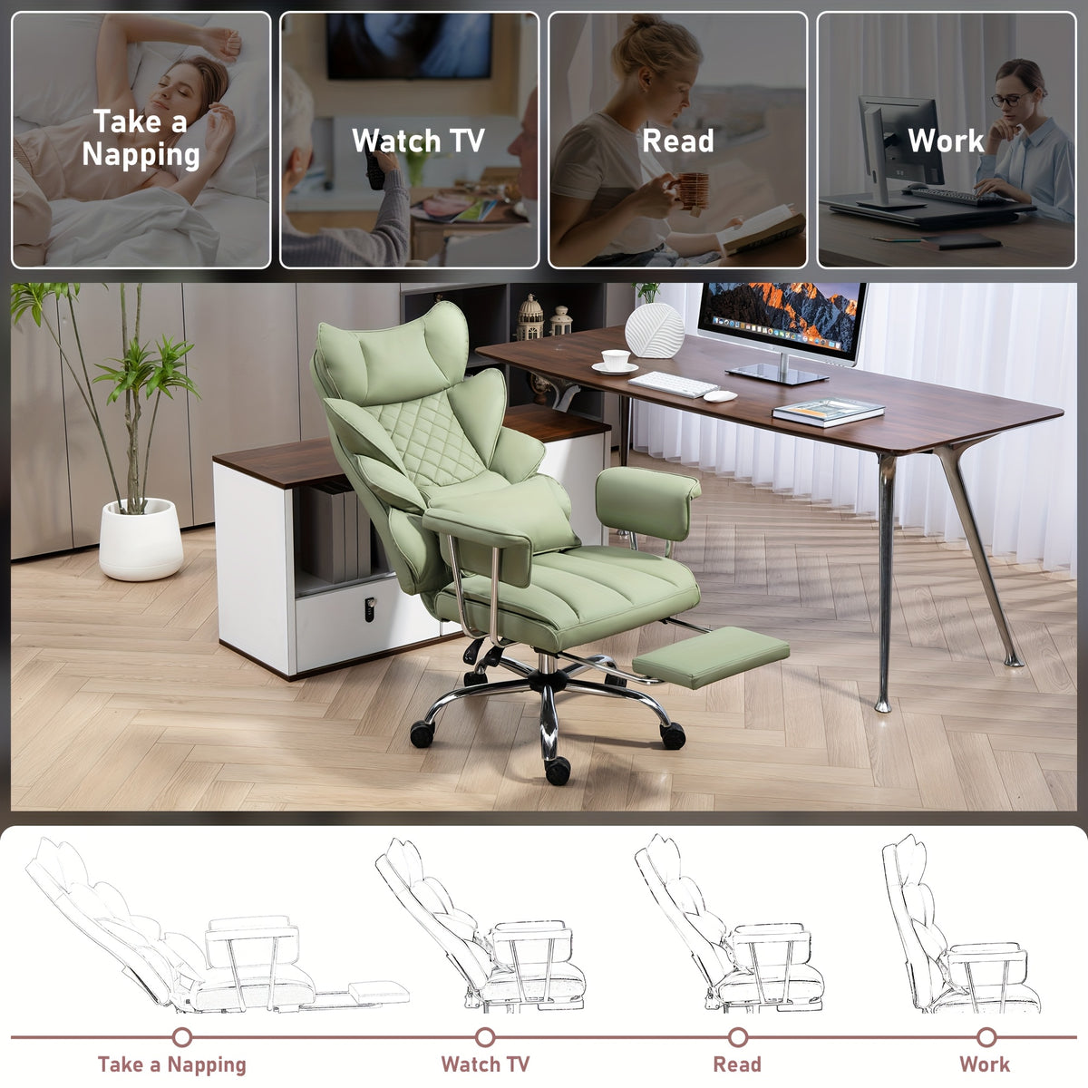 Heavy-Duty Office Chair Designed for Individuals Up to 500 Pounds, Featuring a High Back, Gaming Style with a Footrest, Ergonomic Design, And Adjustable Height with Fixed Soft Armrests
