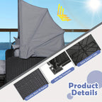 COSTWAY Patio Rattan Daybed Lounge Retractable Top Canopy Side Tables Cushions Gray.