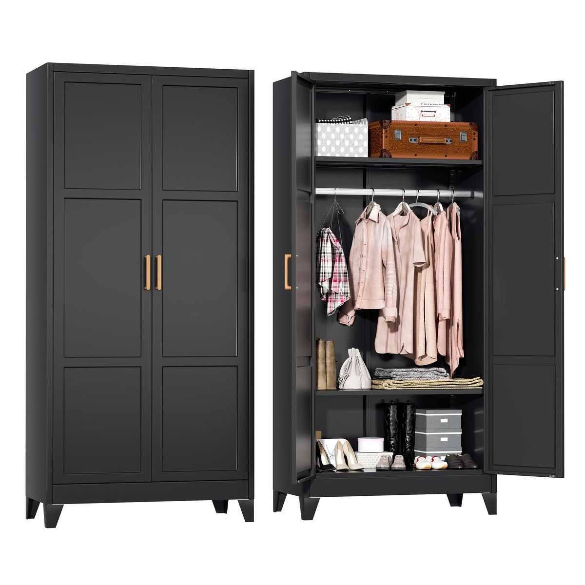 71" Tall Metal Wardrobe Cabinet, Closet Organizer With Hanging Rod, Heavy Duty Storage Cabinet For Home, Bedroom, Laundry Room, Office, Gym