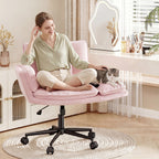 Office Criss Cross Chair with Wheels & Armrests, Comfy Wide Vanity Chair, Height Adjustable Computer Office Desk Chairs for Home, Makeup, Bedroom, Stable & Comfortable