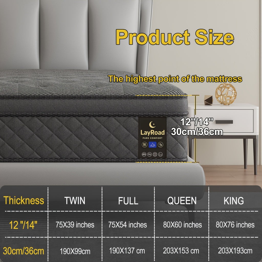 Queen Mattress 12/14 Inch Twin, Full, Queen, King Size, Mattress Memony Foam And Spring, Medium Firm Mattress for Cooling, Pressure Relief, Edge Support & Motion Isolation Boxed