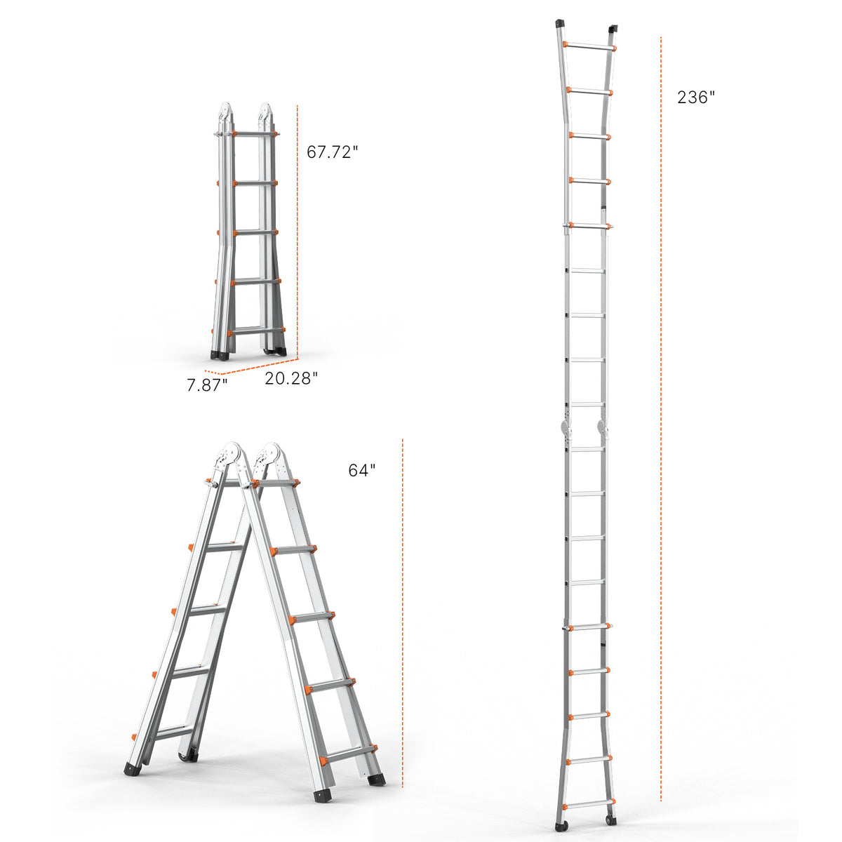 VEVOR Telescoping Ladder A Frame 9.5 FT 2880mm / 11FT 3350 mm / 13 FT 4000mm / 15.5FT 4670 mm / 17FT 5120 mm / 20FT 5990 mm/ 20.5FT 6230 mm Extension Multi-Function for Homework