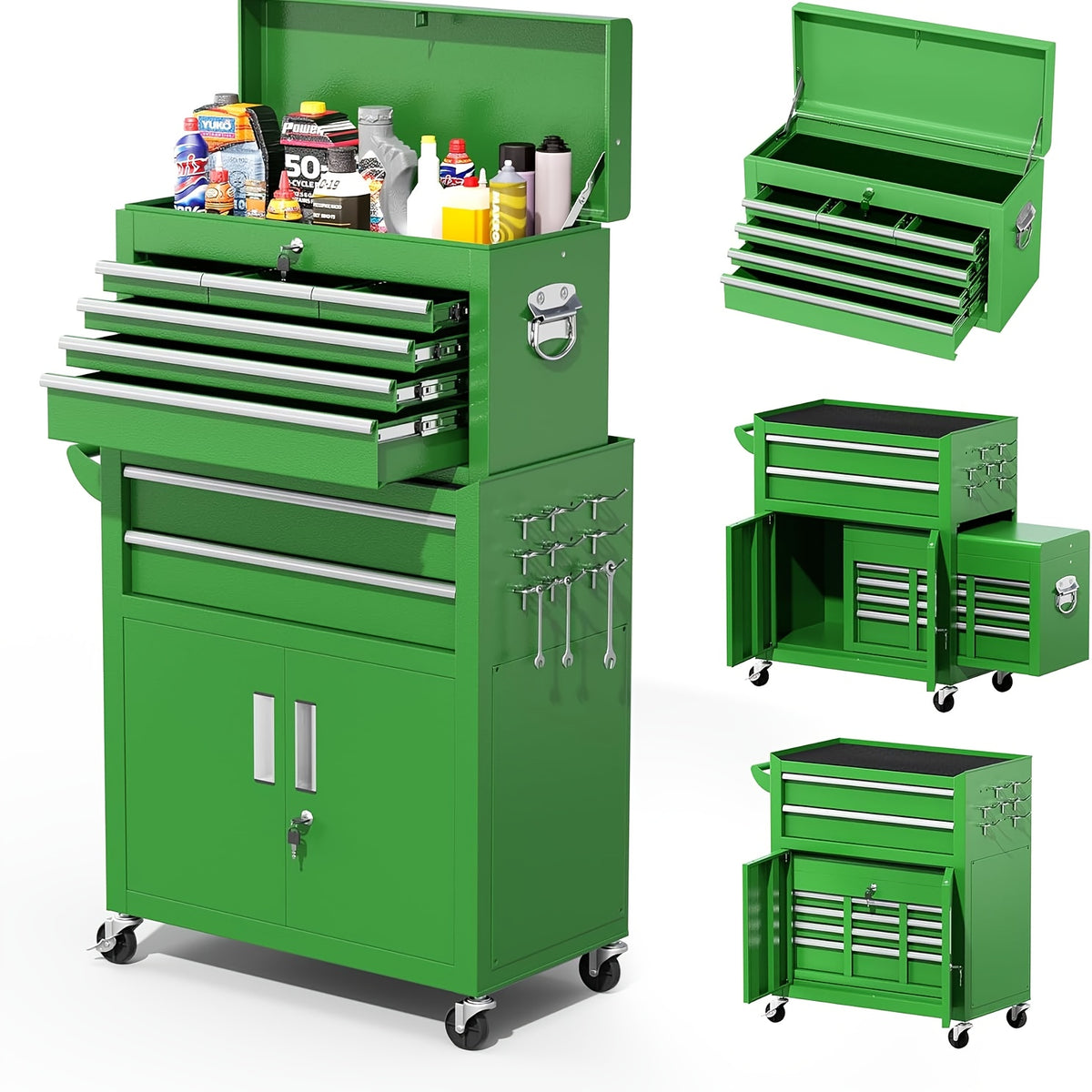 5/8-Drawer Rolling Tool Box, 2-IN-1 Tool Chest On Wheels, Tool Storage Cabinet And Organization For Garage Workshop Warehouse, Lab, Purple/ Pink Tool Box