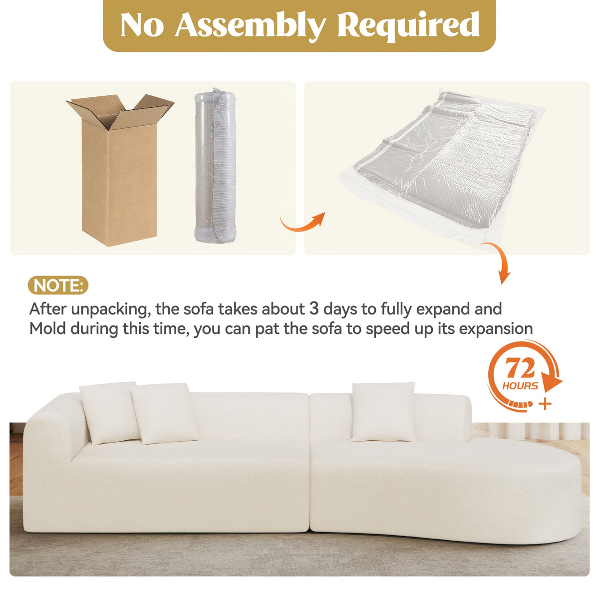 116" Curved Sofa with Throw Pillows, 4-Seater Luxury Chenille Fabric with Fully Assembled Long Lounge Sofa, Living Room Curved Sectional Sofa Chaise Lounge